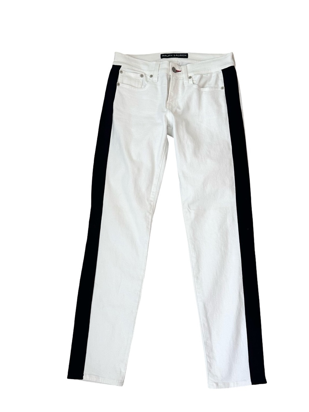 Ralph Lauren Black Label 400 White Jeans Black Tuxedo Stripe Made in Italy 28x27